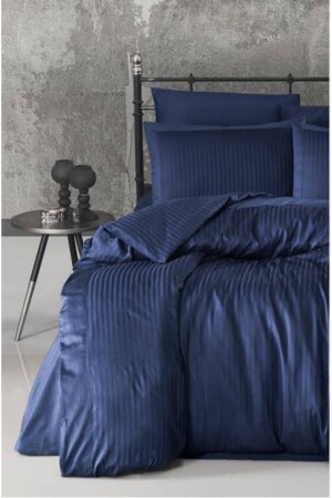 مجموعة غطاء الساتين الزرقاء من طراز MNZ-Navy، نوع فندق ومنزل مزدوج، 2 غطاءات وسادة ورقائق، غطاء غطاء الس - Deneme Zamanı