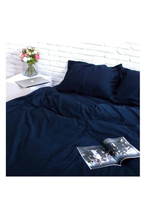 MNZ-Navy Blue King Size Cotton Satin Duvet Cover Set navyvertbattal6 - METİNEV