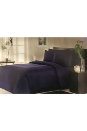 MNZ-Navy Blue Line قطن ساتن مزدوج غطاء غطاء مجموعة 8697353520242 - Özdilek