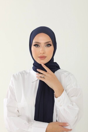 MNZ-Navy Blue Luxury Combed Cotton Shawl - الحجاب للنساء الجيرسي الحجاب ليكرا شول - Beyzak