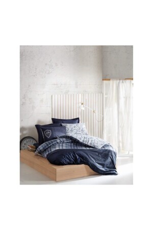 MNZ-Navy Blue Masculine Ranforce Double Duvet Cover Set CTN-Rf-MSC-Ç. K-N. T-Pablo-Navy Blue - Cotton Box