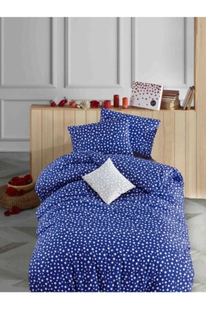 MNZ-Navy Blue Single Cotton Duvet Cover Set 160x220 yldz161 - üntaş