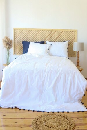 MNZ-Navy Blue Tasseled 100% القطن الغطاء المزدوج الغطاء المُعدّل موسم جديد ps2023 - Tekstil Home