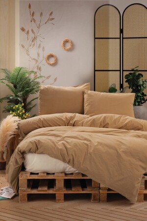 MNZ-Neat Ranforce Cream Beige غطاء غطاء مزدوج مجموعة 8680108055380 - Cotton Box