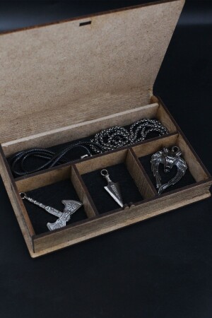 مجموعة من الـ MNZ-Necklace Set دخان اللون الخشب هدية خاصة نورديك سكين رمح و حبل الذئب و سلسلة DTDB535 - Dukkanka