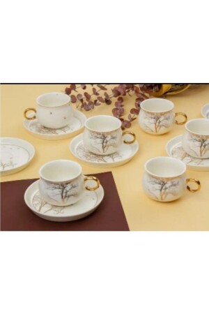 MNZ-Nero 6 شخص شجرة نمط البورسلين 220 مل نيسكافيه كوب شاي مجموعة البوربون-116 - Sembol