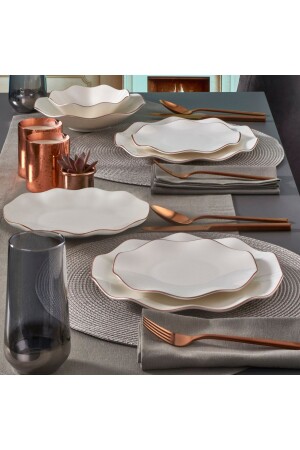 MNZ-Nesrin 26 قطعة عشاء العظام مجموعة 6 أشخاص - Copper Bakır PR. 00000000GBSNES26YS30CP - Güral Porselen