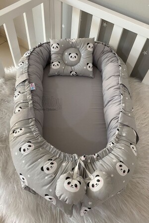 MNZ-Nest Grey Panda فخمة التصميم العظامية Jaju-بابينest سرير الطفل الأم الجانب سرير الطفل GrayPanda055 - Jaju Baby