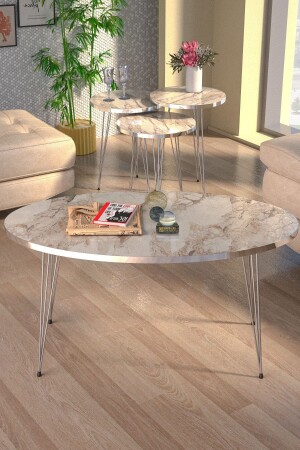 MNZ-Nesting Coffee Table و طاولة القهوة الكهف المُعدّل الفضي Efes Tel FMA3103 - GOLDFALEZ