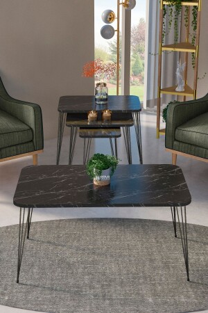 طاولة MNZ-Nesting Kr و طاولة القهوة Kr Set الأسود قدم Bendir سلك 1104 FMA1971 - GOLDFALEZ