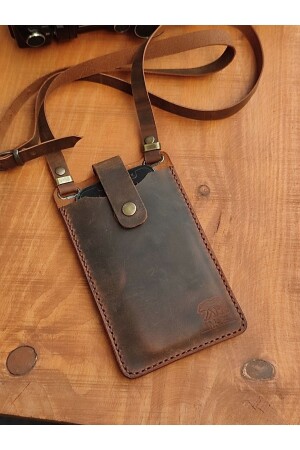 MNZ-Nestor الجلد الأصلي المصنوع يدوياً كيس الهاتف اليونيسكس براون كيس الهاتف اليونيسكس - MY Leather