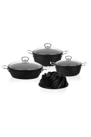 MNZ-Nevada 7 قطع معدنية معدنية طعام مجموعة سوداء TAC-3390 - Taç