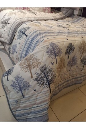 MNZ-New Cotton Single، Reversible Usable، Quilted Multi-Purpose Cover with Tree of Life Pattern - Şener Home