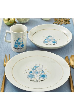 (MNZ-New Year Camelia 3 Piece Single Bone Dinner Set) - 6483 PR. 000000GBSATN03YS426483 - Güral Porselen