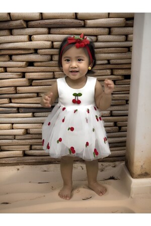 MNZ-Newborn Cherry Bandana Tulle Snap Badi Dress 0501 - tinitins
