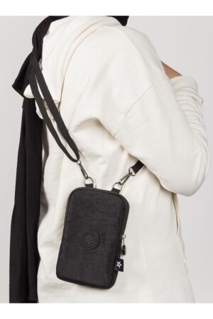 (MNZ-Newishpolo) النساء السوداء المقاومة للماء (Crincle) الهاتف المصغرى المحفظة (Nicket) الخزينة (Cross Shoulder Waist Bag - Newish Polo