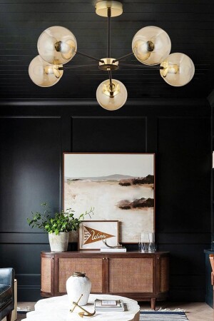 MNZ-Nide 5-قطعة سوداء ذهبية عسل الزجاجية غرفة نوم صغار حديثة غرفة المعيشة الراجعية شمعة 3540-05-GD - Apliqa