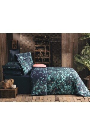MNZ-Night Garden Navy Blue Double Cotton Satin Duvet Cover Set ZMRSRVSTN052 - Sarev