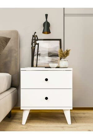 MNZ-Nightstand مبلقة نوم خشبية بيضاء لامعة مع سلاسل غرفة نوم KMD-01 - MONTENERO