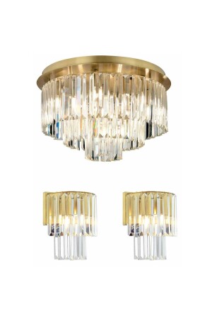 MNZ-Nilüfer Round Antique 3 Piece Crystal and Stone تصميم عصري غرفة المعيشة الكريستالية القنابل الراقصة مجموعة 7000-1140-11-50-03 - Apliqa