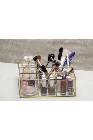 صندوق MNZ-Nine Gold Organizer مادة تجميل صندوق الزجاج af129 - Ahşap Fikir