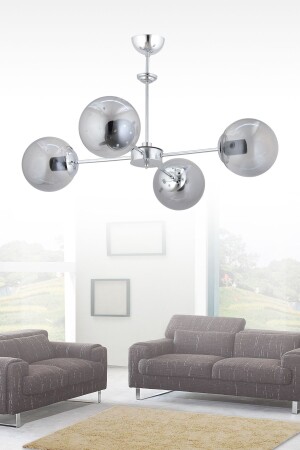 MNZ-Nisa 4 قطع كروم مدخن الكرة الأرضية الزجاجية شمعة 16050400507 - İstanbul Avize