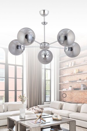 MNZ-Nisa 5-piece Chrome مدخن الكرة الكهربائية الزجاجية شمعة 16050400507 - İstanbul Avize