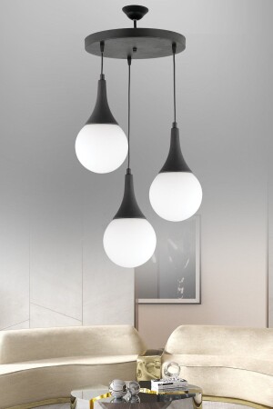 MNZ-Nisa Luce Sedef 3-piece Tray Chandelier - أسود (أوبال أعلى الزجاج) 12600 - Nisaluce