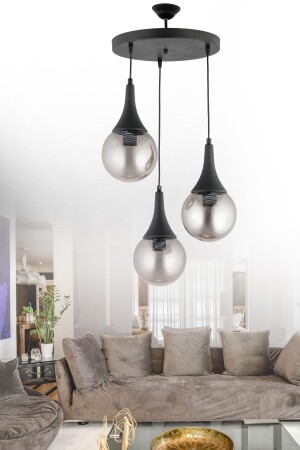MNZ-Nisa Luce Sedef 3-piece Tray Chandelier - أسود (الشمع العلوي المدخن) 12600 - Nisaluce