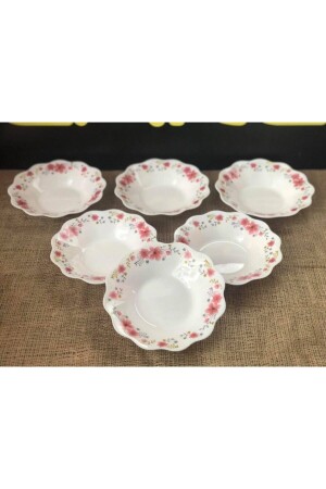 MNZ-No. 8 طبق العشاء 6 قطع زهرة نمط طبق عميق مع حواف الموجة طبق العشاء القصري - Porgold