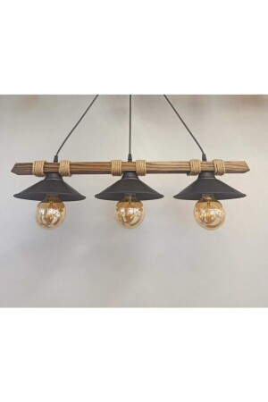 MNZ-Nova الخشب الحبل الروستيك مصباح معلق حديث 3 قطع شمعة - Avizem Güzel