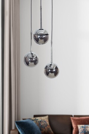 MNZ-Nova 3-Plus جسم معدني أسود كروم ، زجاج مدخن تصميم لعبة فخمة مصباح معلق شمعة LZRNAVZ129 - Luzarana