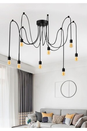 MNZ-Octopus أسود مصباح معلق متعدد الأذرع شمعة 8 قطع Ayd-3312 AYD-3312 - HOMİNG