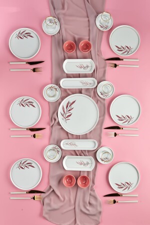 MNZ-Olive Pink 21 Piece فطور صخرة فاخرة لـ 6 أشخاص - فطور صخرة - Erbaşlar