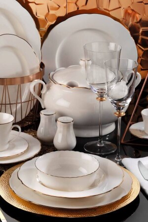 MNZ-Olympos 83 قطعة عشاء مجموعة الذهب الشبكة Bnoly83yt120 BNOLY83YT120 - Kütahya Porselen