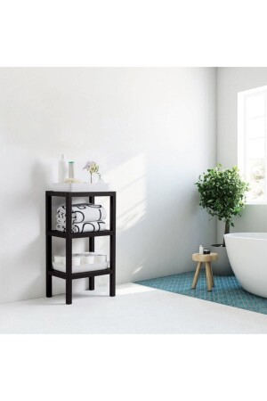 MNZ-Ombeg Vesken (سطح) ديكوراتية 3 طبقات بلاستيكية متعددة الأغراض منظمة الحمام الزهرة وعاء الكتب رف الأسود 3 طبقات om - Omaş Household Product