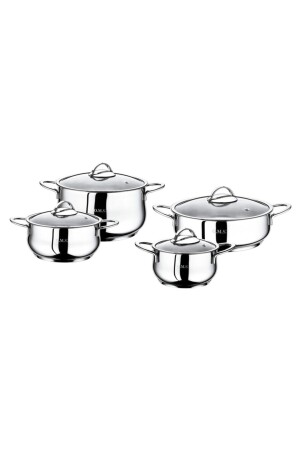 MNZ-Oms 1023 8 قطعة من الصلب Yummy المطبخ المجموعة المقبض الفضي - OMS PASLANMAZ