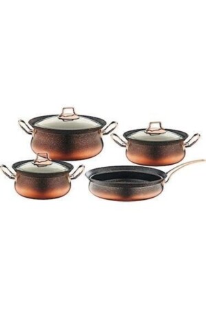 MNZ-Oms 7 قطع غرانيت بكراك أدوات الطهي مجموعة حمراء 1205316.0008 - Genel Markalar