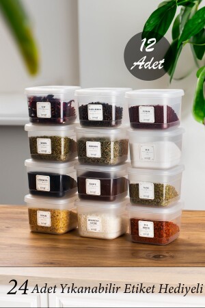 MNZ-Org-430 12 طلاء مع علامة وعاء العقاقير - حاوية تخزين النباتات - حاوية تخزين الطعام مجموعة شفافة 600 مل KARMA0400 - Porsima