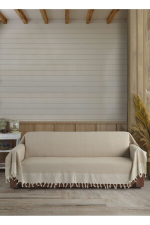 ملابس من الـ MNZ-Organic Buldan غطاء الأذرع البيج الحجم الكبير 180 × 300 سم كرسي الأريكة الأريكة الأريكة غطاء السرير القطن - Lux Touch