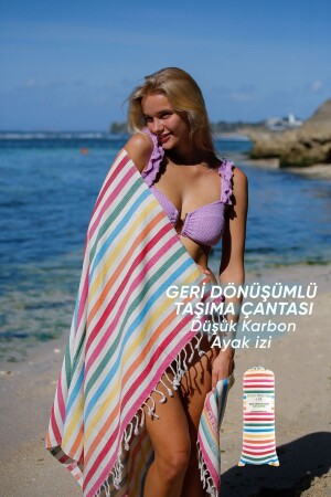 MNZ-Organic Cotton Mare Peshtamal 90x180cm مع Tassels Viva GP-2000 - Green Petition