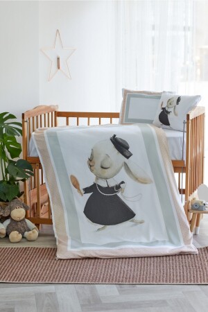 MNZ-Organic Printed Cotton Satin Baby Duvet Cover Set - موضوع الأرنب الوردي ANDC21002 - arbababy