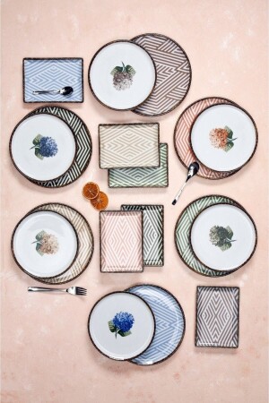 MNZ-Ortanca 18 قطعة من البورتسلين العذراء والفطور مجموعة 6 أشخاص - Porland