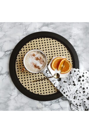 MNZ-Oscar Round Rattan Hazeran Black Tray (29CM) R06 - Rattan Special