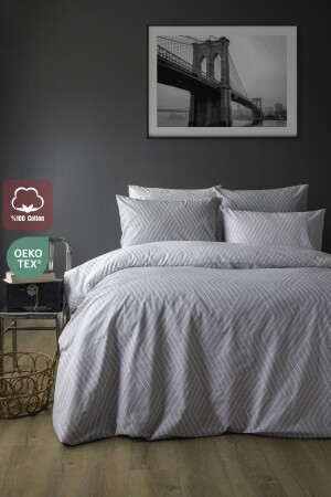 MNZ-Oslo King Size Duvet Cover Set 2 غطاءات وسادة مزدوجة الجانب ضوء الرمادي مشبك 240x220 - Leruum London