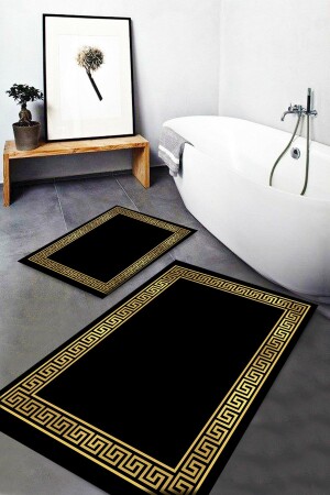 MNZ-Osso Black Yellow Lock نمط غسيل غرف الاستحمام غير المنزلق 2 قطع مجموعة الحمام السجاد Dts-4 Ossodotoscft4 - 3D ELSE HALI