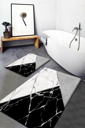 MNZ-Osso Gray Triangle Black and White نمط غسيل غرف الاستحمام غير المنزلق 2 قطع مجموعة الحمام السجاد Dts-27 Ossodotoscft27 - 3D ELSE HALI