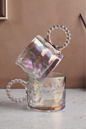 MNZ-Outlet Ringo Stone Luster Set من 2 325 مل كوب زجاجي مع كوب يدوي - Perotti