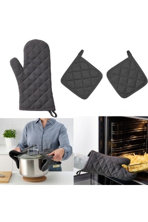 مقلاة MNZ-Oven Mitt و المقبضات المحددة طول القفاز: 33 سم المقبضات 21x21 سم تمزقها داخل اللون الرمادي الداكن 692 - IKEA