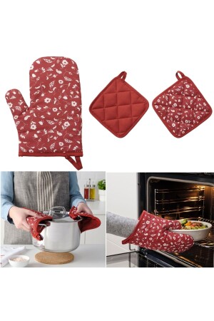 MNZ-Oven Mitt and Handle Set طول القفاز: 26 سم المقبض 19x19 سم تمزق داخل الأحمر 691 - IKEA